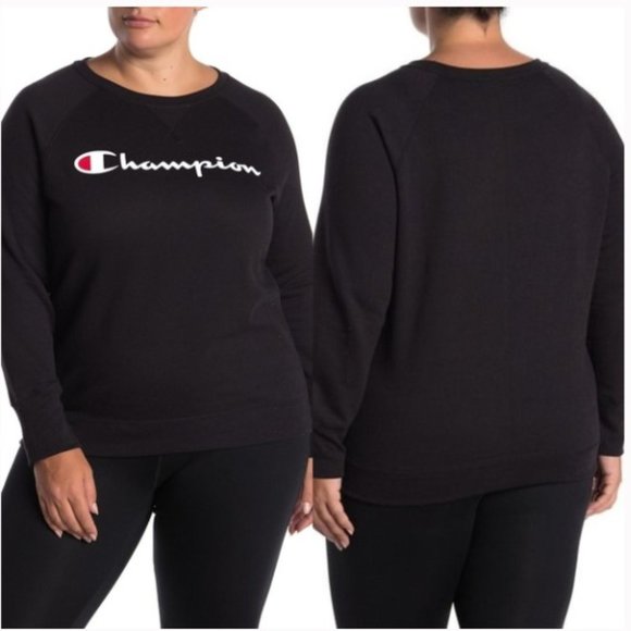 CHAMPION PowerBlend Fleece Logo Sweatshirt - Women's Plus Size 1X - Black - NWT - Picture 5 of 13